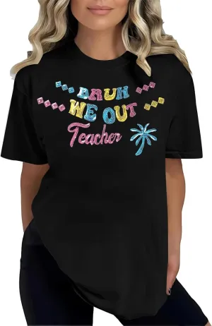 Teacher Shirts Happy Last Day of School T-Shirt Sequin Bruh We Out Teachers Shirt Schools Out Summer Tops
