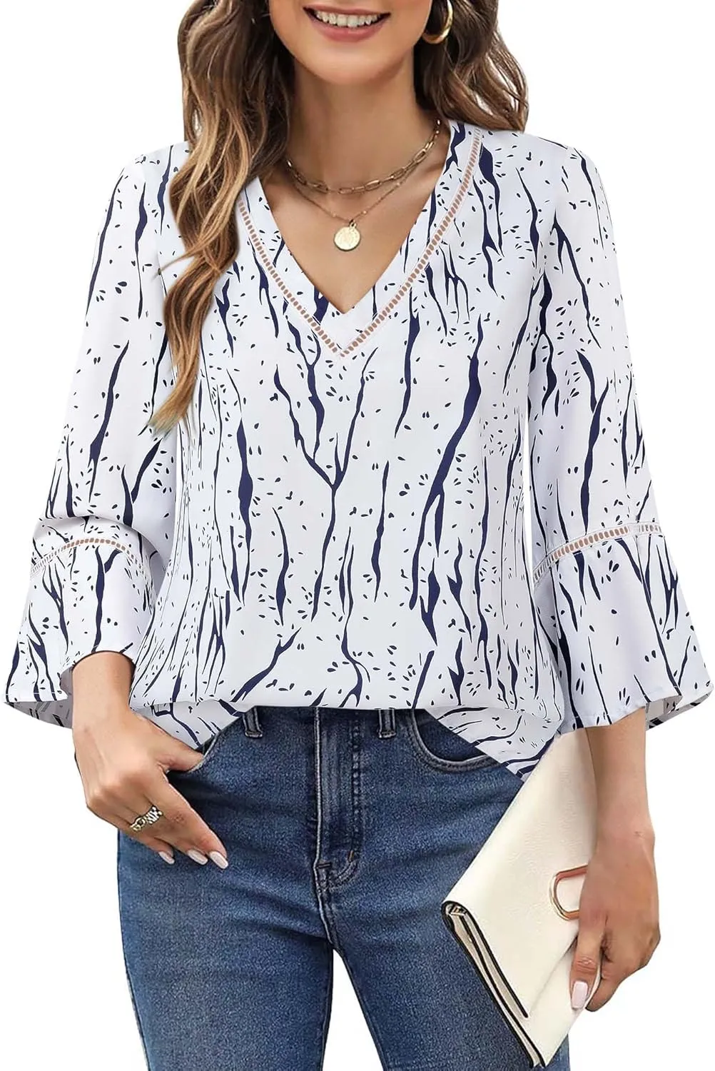 Timeson Women's Business Casual Tops 3/4 Sleeve Dressy Blouses Office Work Shirts