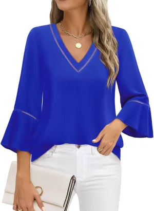 Timeson Women's Business Casual Tops 3/4 Sleeve Dressy Blouses Office Work Shirts