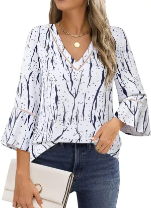 Timeson Women's Business Casual Tops 3/4 Sleeve Dressy Blouses Office Work Shirts