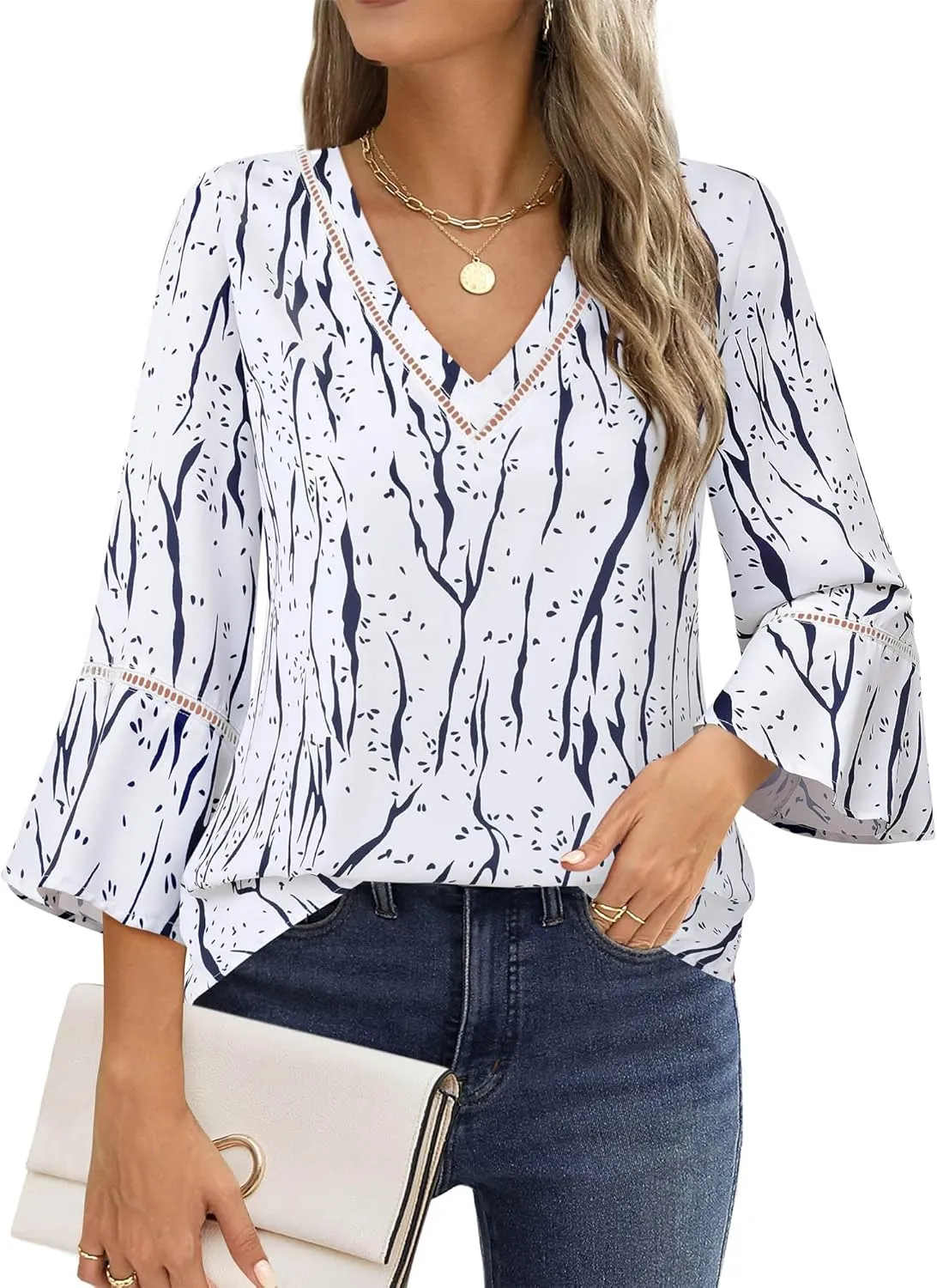 Timeson Women's Business Casual Tops 3/4 Sleeve Dressy Blouses Office Work Shirts