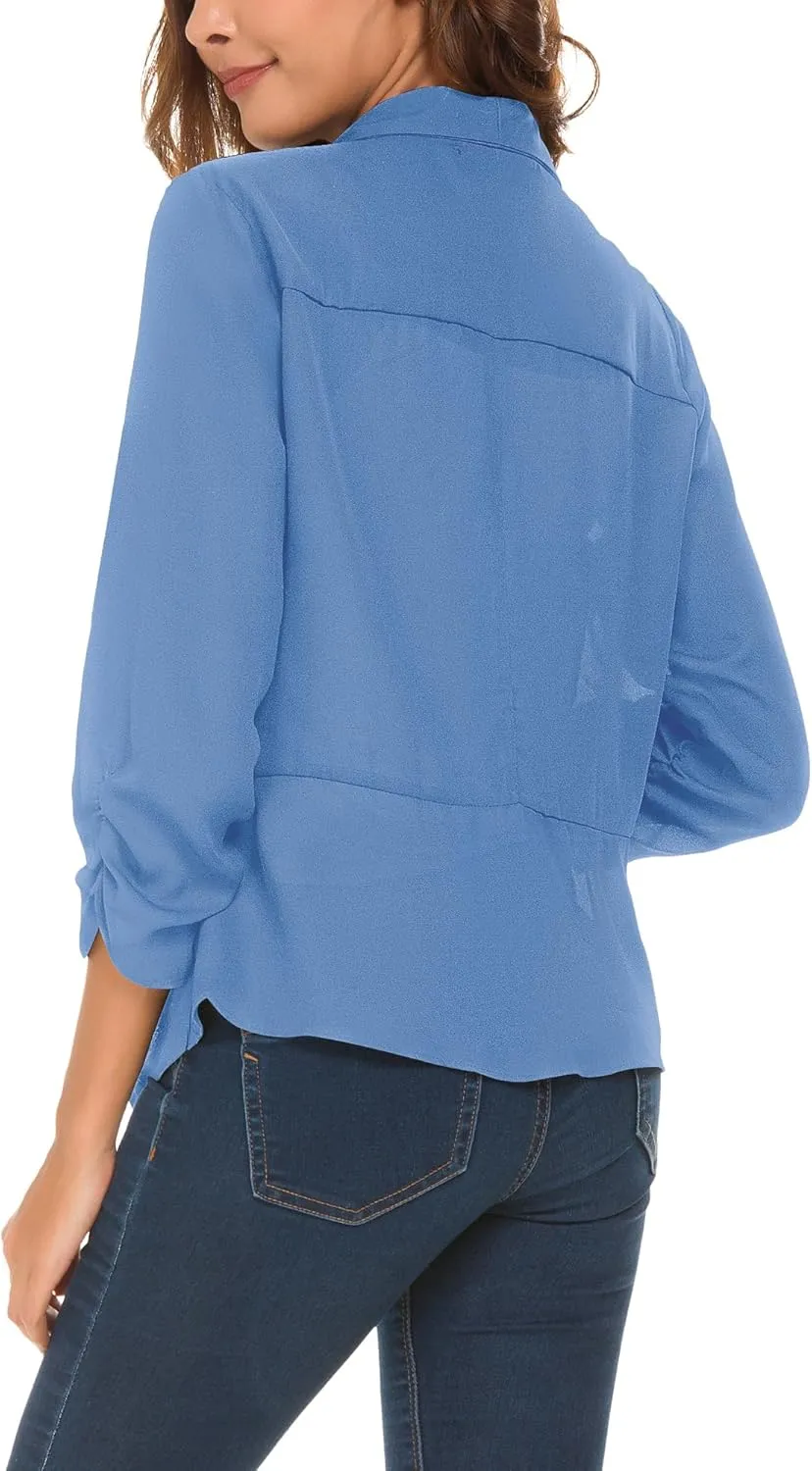 Urban CoCo Women's Ruched Sleeve Lightweight Thin Chiffon Blazer