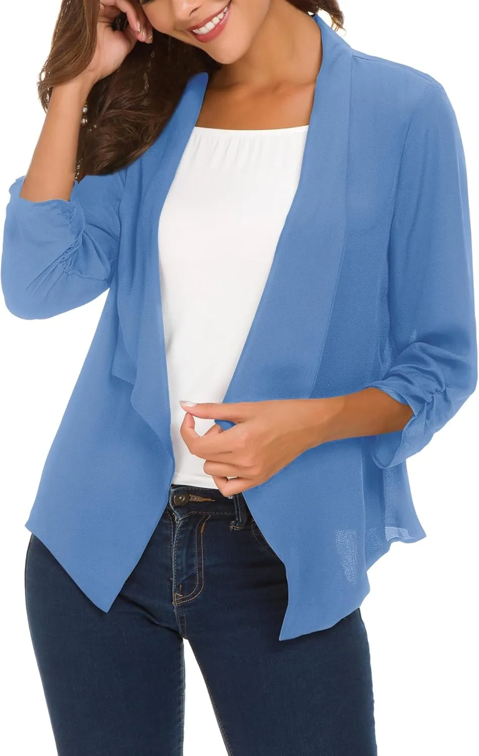 Urban CoCo Women's Ruched Sleeve Lightweight Thin Chiffon Blazer