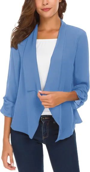 Urban CoCo Women's Ruched Sleeve Lightweight Thin Chiffon Blazer