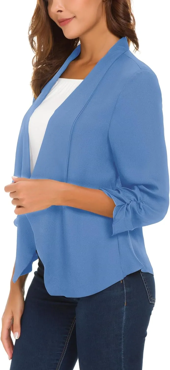 Urban CoCo Women's Ruched Sleeve Lightweight Thin Chiffon Blazer