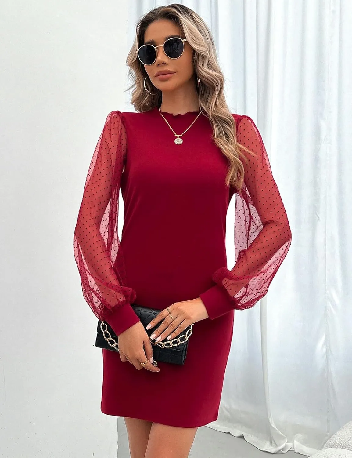 VIMPUNEC Women Fall Long Sleeve Knit Bodycon Dress Wedding Guest Cocktail Date Night Party Mini Dresses