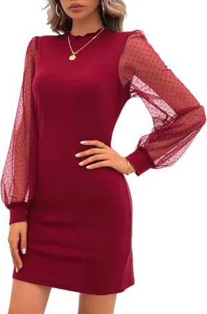 VIMPUNEC Women Fall Long Sleeve Knit Bodycon Dress Wedding Guest Cocktail Date Night Party Mini Dresses