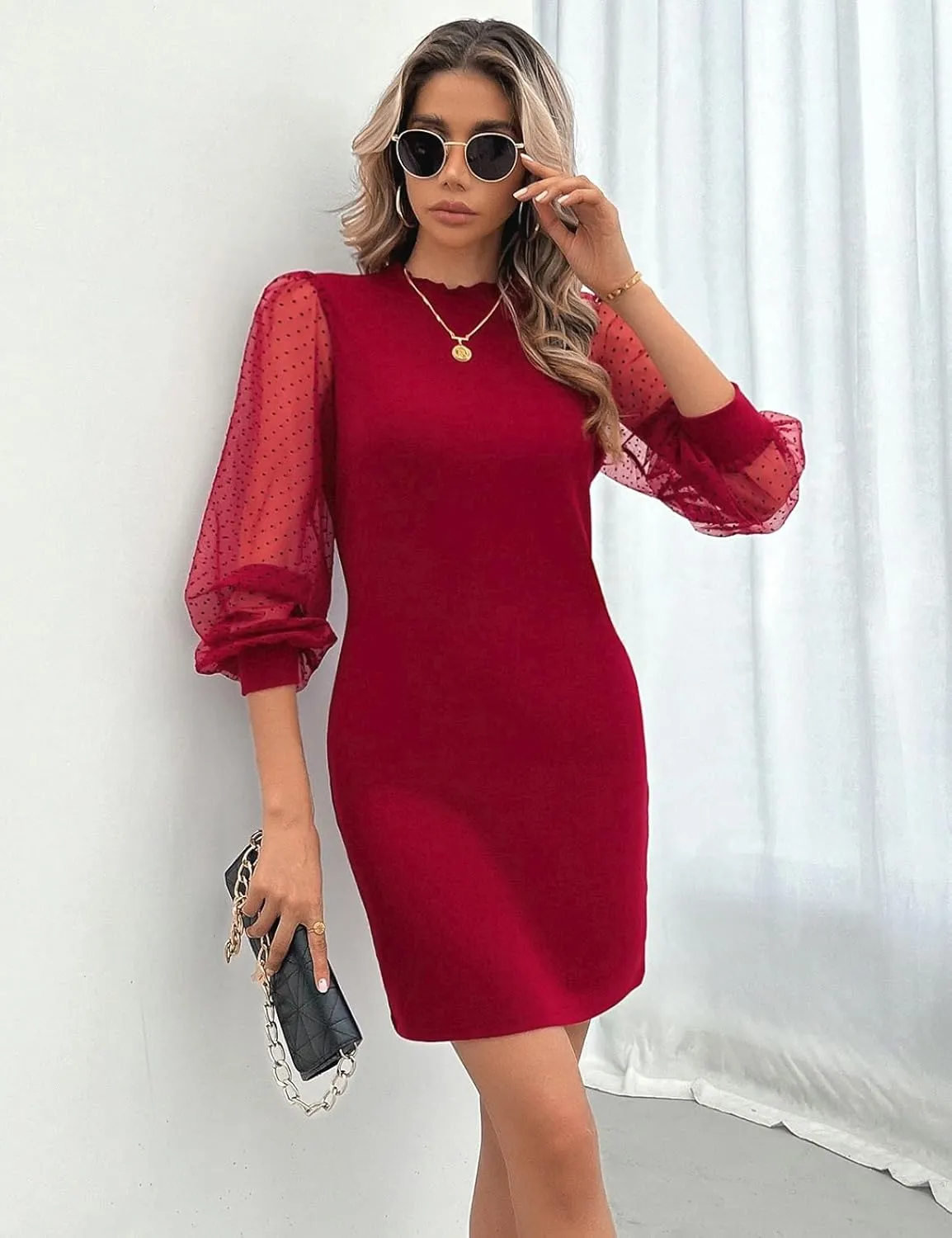 VIMPUNEC Women Fall Long Sleeve Knit Bodycon Dress Wedding Guest Cocktail Date Night Party Mini Dresses