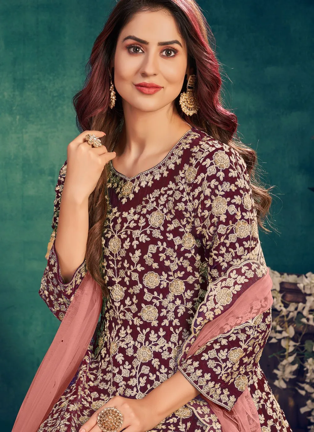 Wedding Wear Maroon Wine Velvet Designer Anarkali Suit