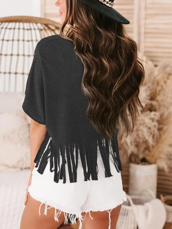 Women Graphic Tees Western Shirts Vintage Cowgirl Fringe Shirt Country Concert Tops Short Sleeve