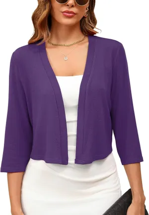 Women's 3/4 Sleeve Thin Shrugs Lightweight Open Front Cropped Cardigan for Women