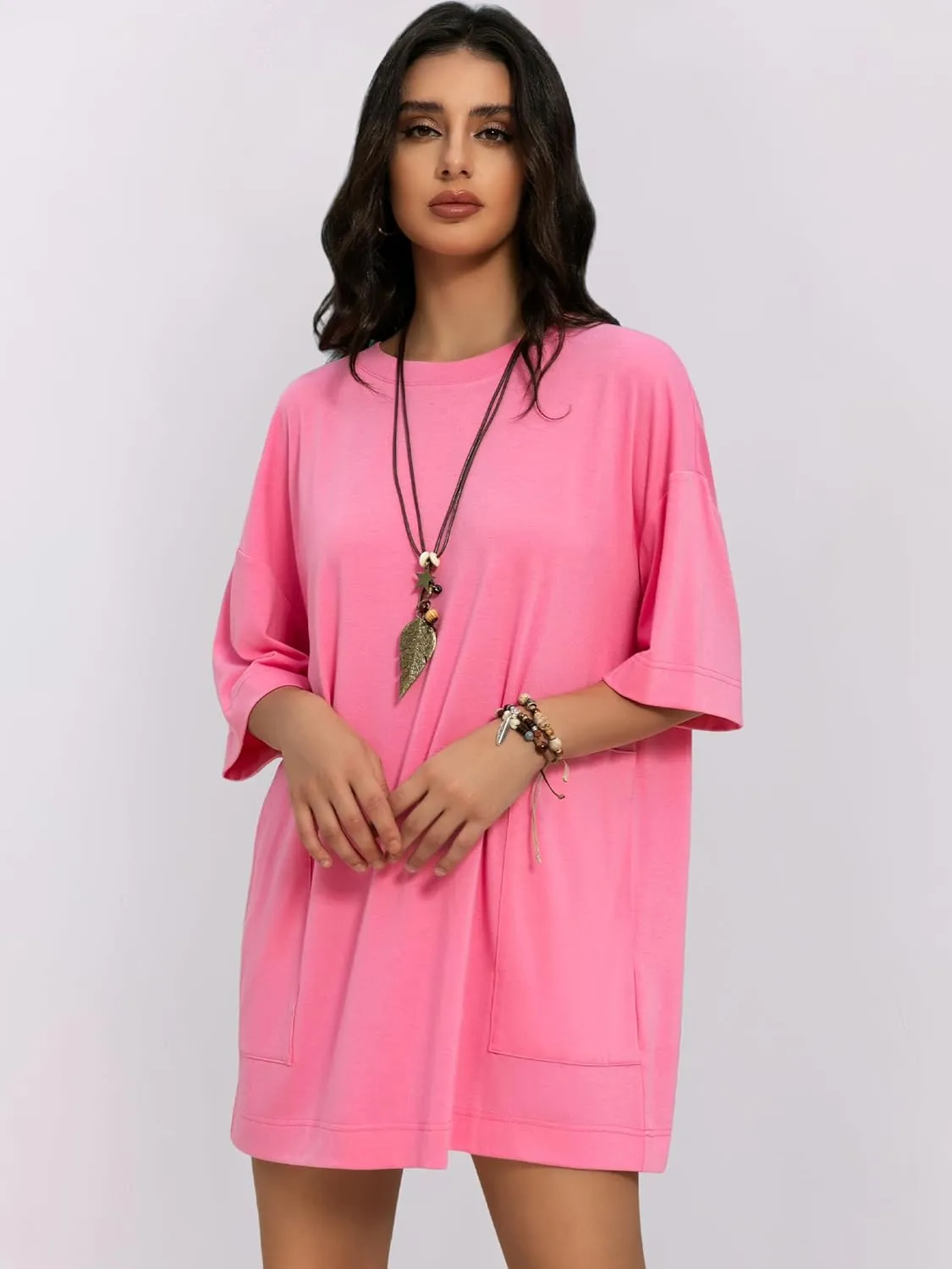 Womens Oversized T Shirt Dress Short Sleeve Crewneck Tunic Tops Basic Summer Casual Mini Short Dresses with Pockets