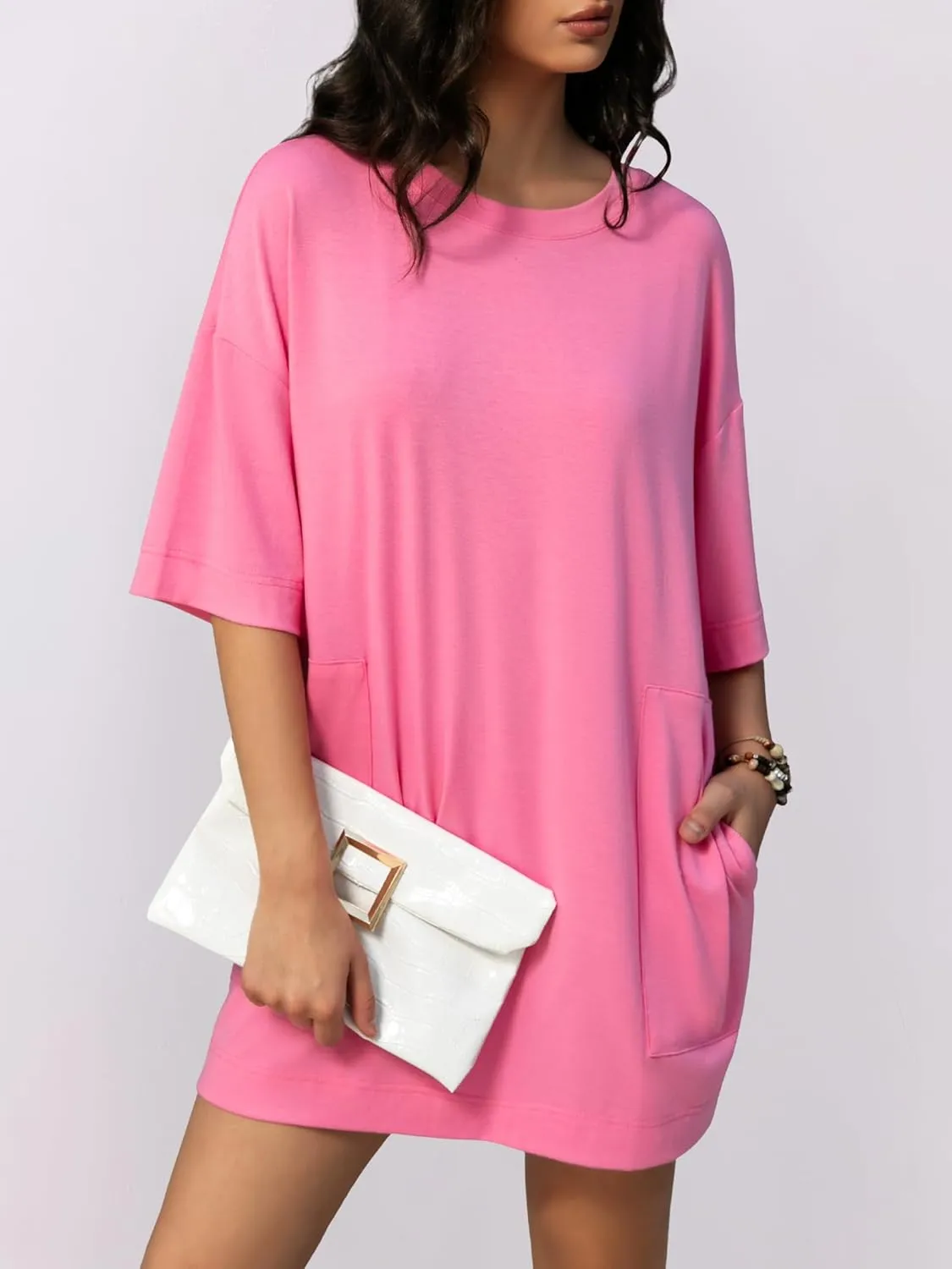 Womens Oversized T Shirt Dress Short Sleeve Crewneck Tunic Tops Basic Summer Casual Mini Short Dresses with Pockets