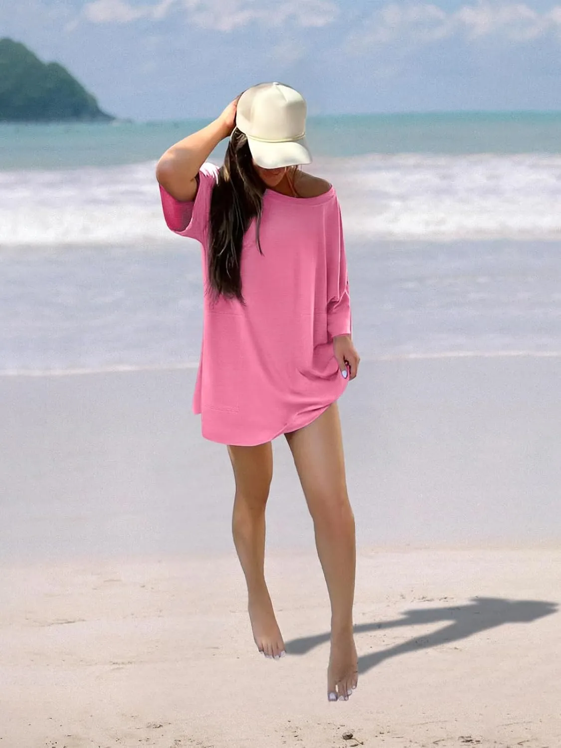 Womens Oversized T Shirt Dress Short Sleeve Crewneck Tunic Tops Basic Summer Casual Mini Short Dresses with Pockets