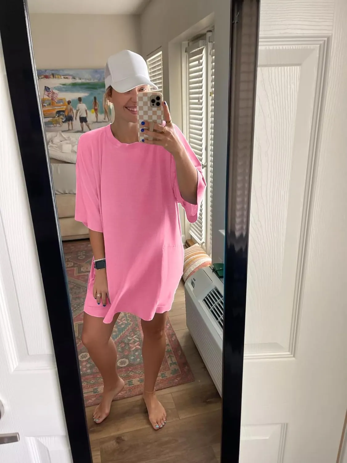 Womens Oversized T Shirt Dress Short Sleeve Crewneck Tunic Tops Basic Summer Casual Mini Short Dresses with Pockets