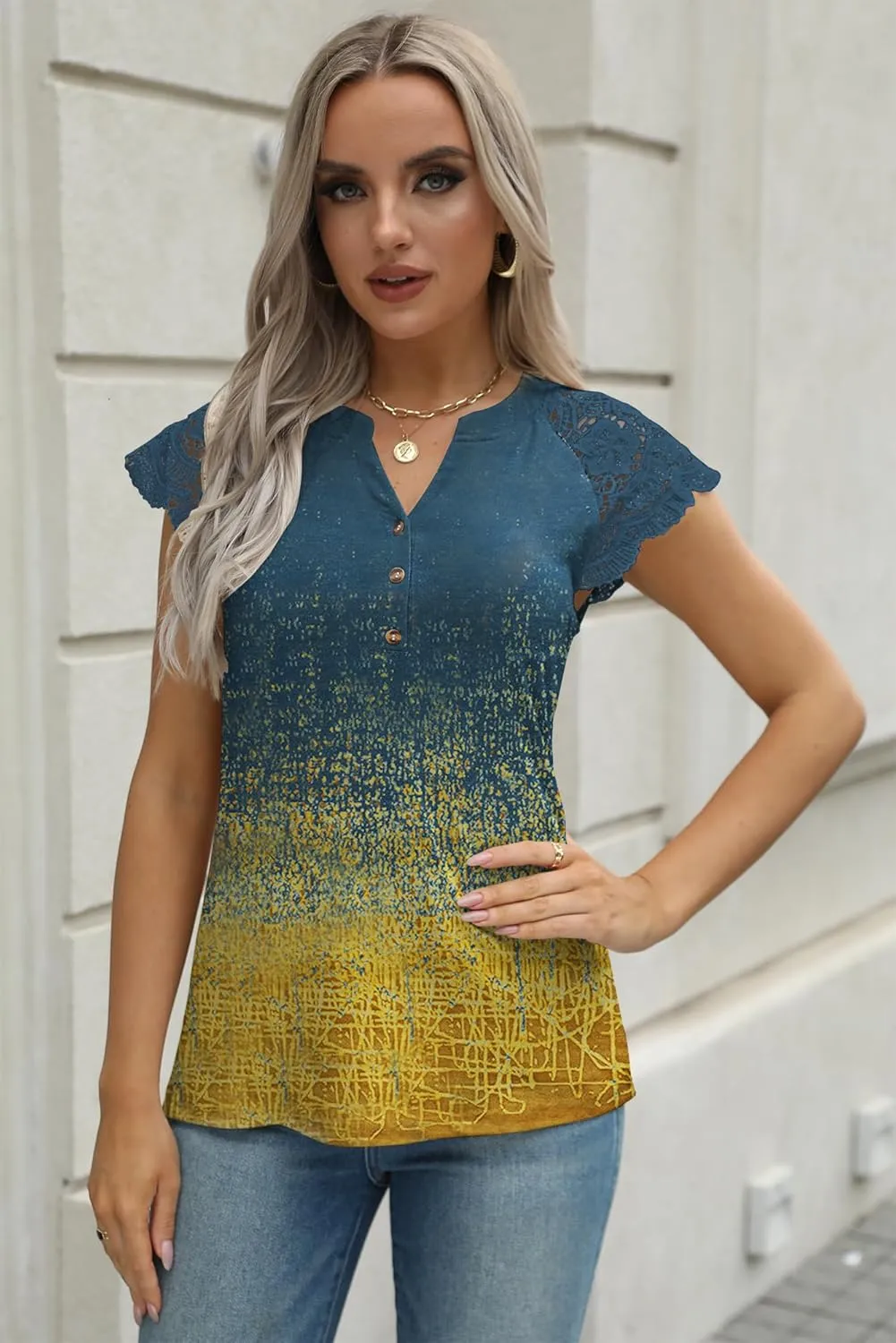 Women's Tank Tops Lace Cap Sleeve Button Down V Neck Summer Casual Loose Fit 2025 Trendy Cute Sleeveless Shirts Blouse