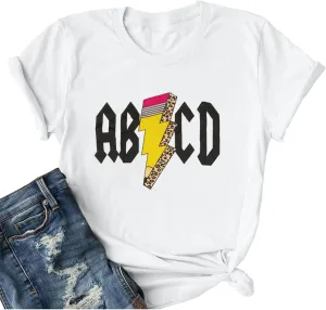 Women's Teacher Shirts First Day of School Shirts Back to School Oufits Funny Letter Print Tees