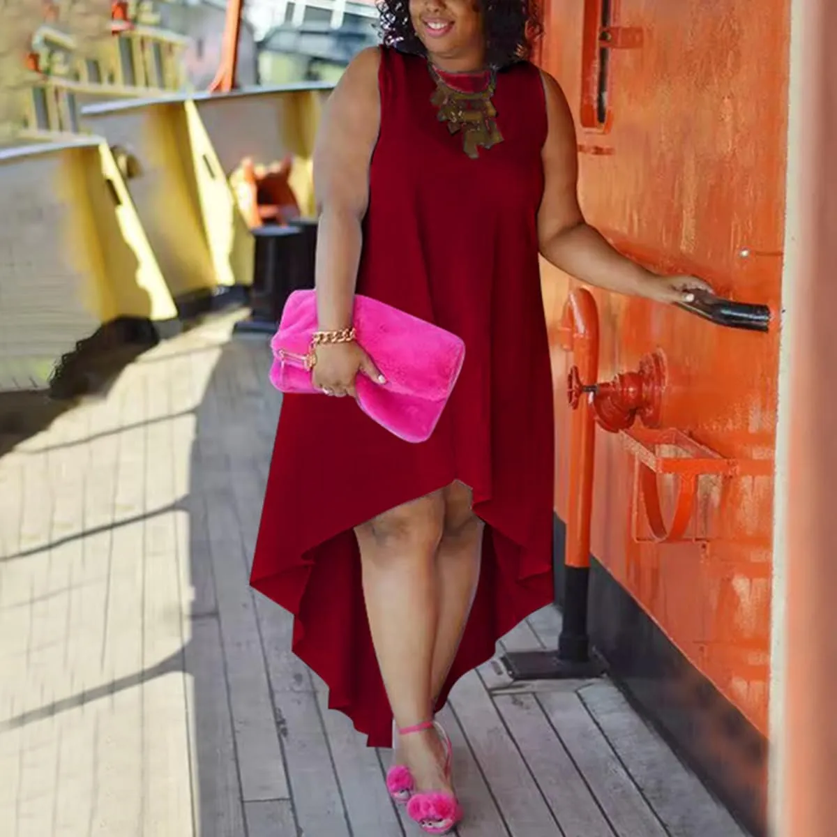 WUSENST Plus Size Maxi Dress for Women Casual Sleeveless Flowy High Low Summer Tank Long Dress
