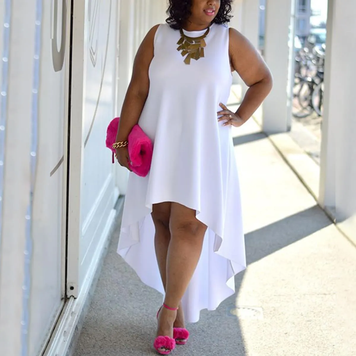 WUSENST Plus Size Maxi Dress for Women Casual Sleeveless Flowy High Low Summer Tank Long Dress