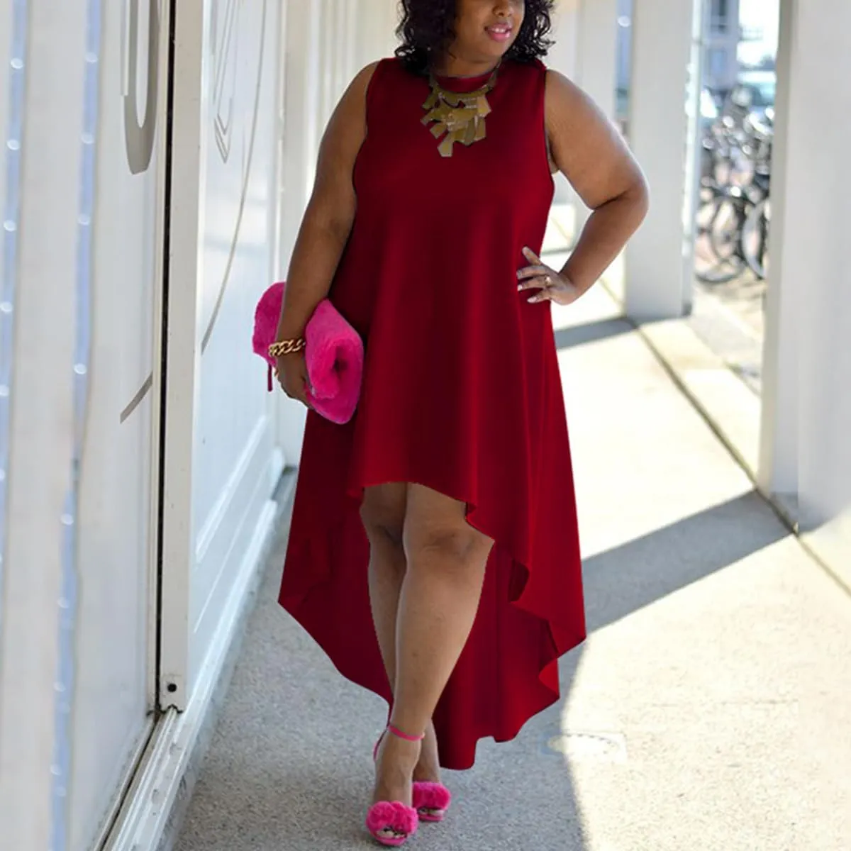 WUSENST Plus Size Maxi Dress for Women Casual Sleeveless Flowy High Low Summer Tank Long Dress