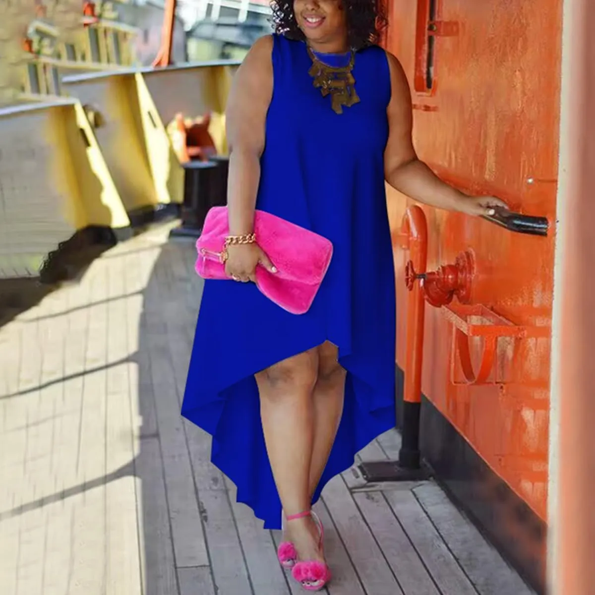 WUSENST Plus Size Maxi Dress for Women Casual Sleeveless Flowy High Low Summer Tank Long Dress