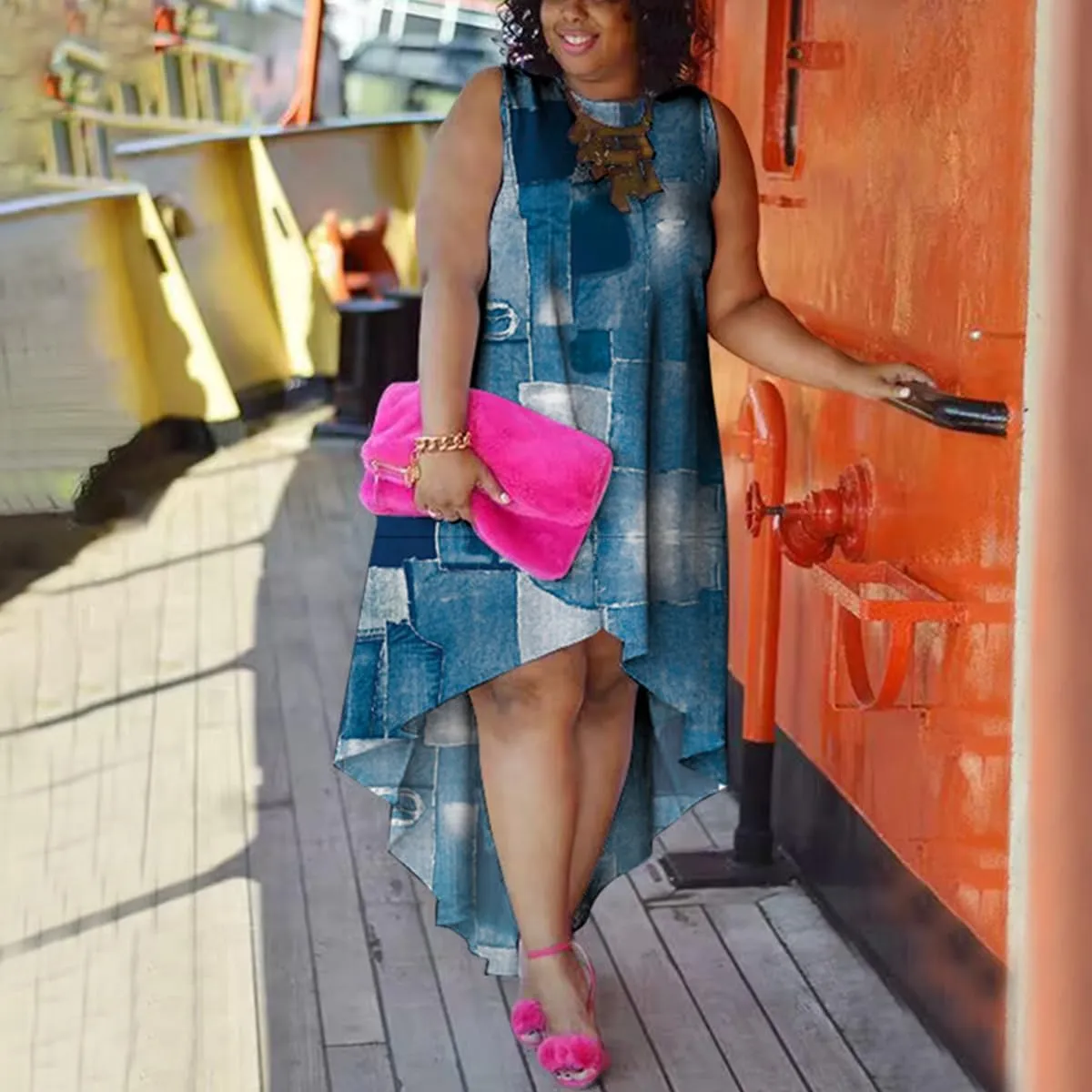 WUSENST Plus Size Maxi Dress for Women Casual Sleeveless Flowy High Low Summer Tank Long Dress