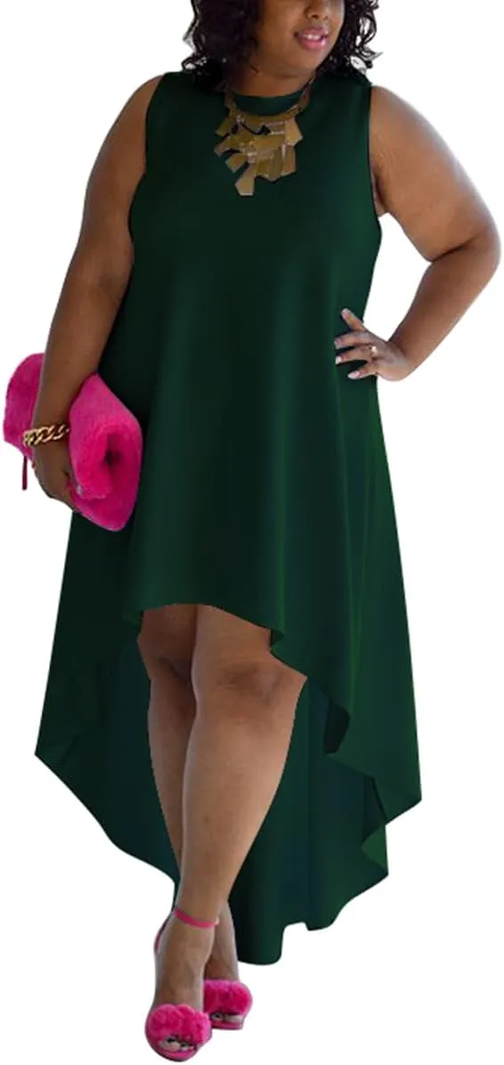 WUSENST Plus Size Maxi Dress for Women Casual Sleeveless Flowy High Low Summer Tank Long Dress