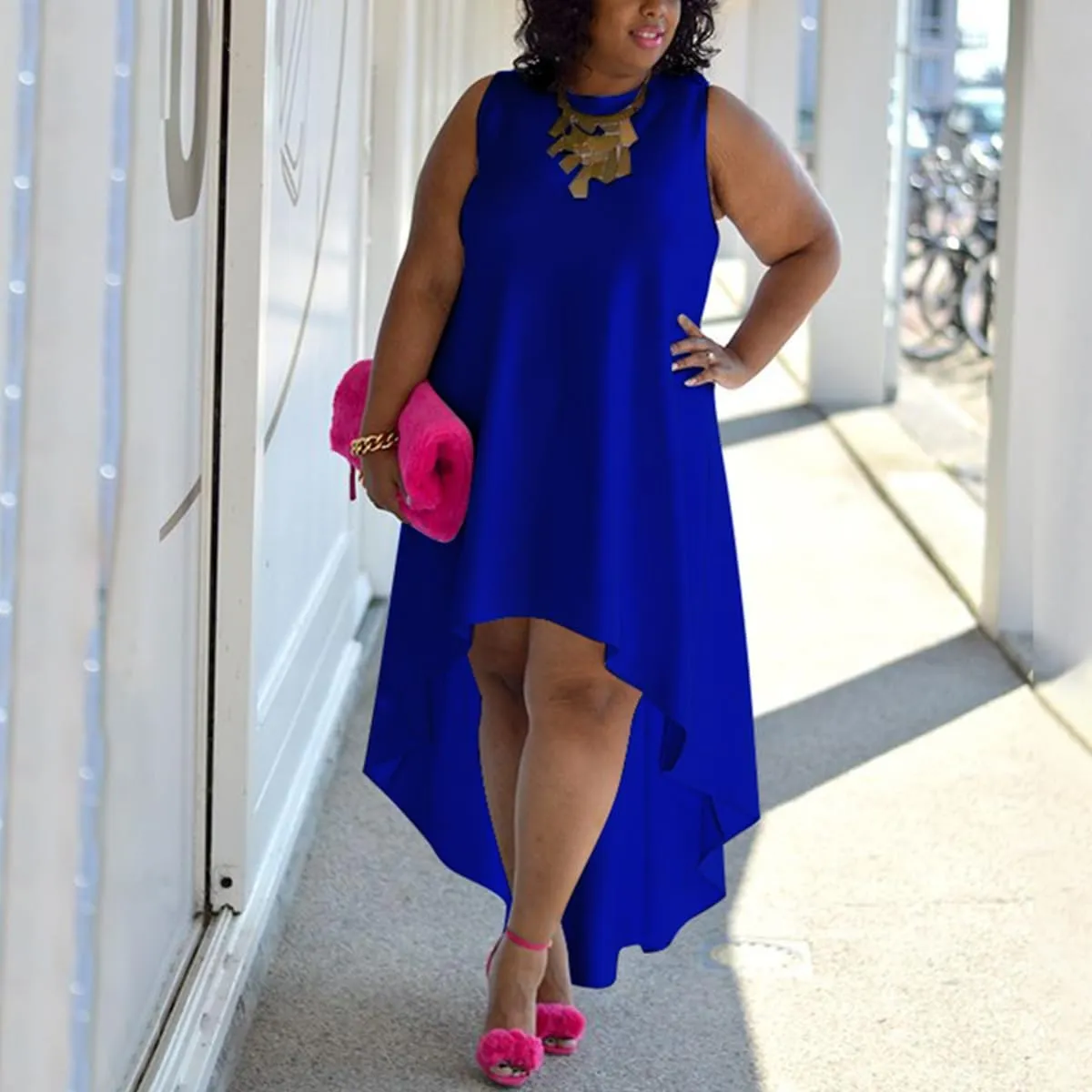 WUSENST Plus Size Maxi Dress for Women Casual Sleeveless Flowy High Low Summer Tank Long Dress