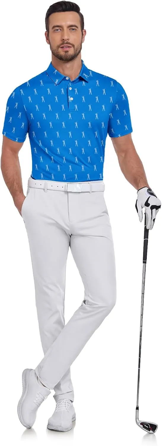ZITY Mens Golf Shirts Short Sleeve Print Patterns Performance Moisture Wicking Polo Shirt